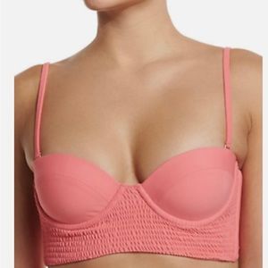 Tori Praver Pink Kahana Shirred Lace-Up Swim Bikini Top Women's Size M Medium